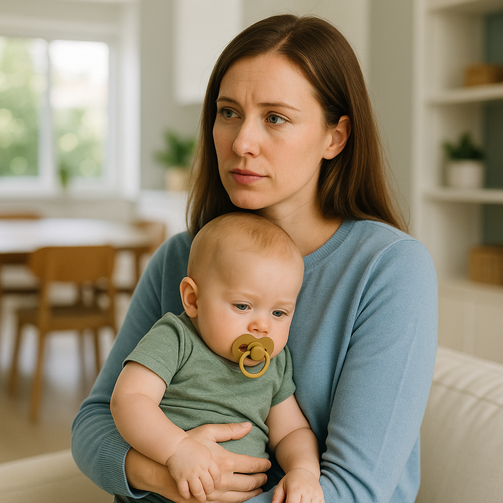 Chupeta ortodôntica e escolha segura para o bebê Chupeta ortodôntica: o que é, diferenças entre outros tipos e como escolher a melhor em cena acolhedora de mãe com bebê em casa